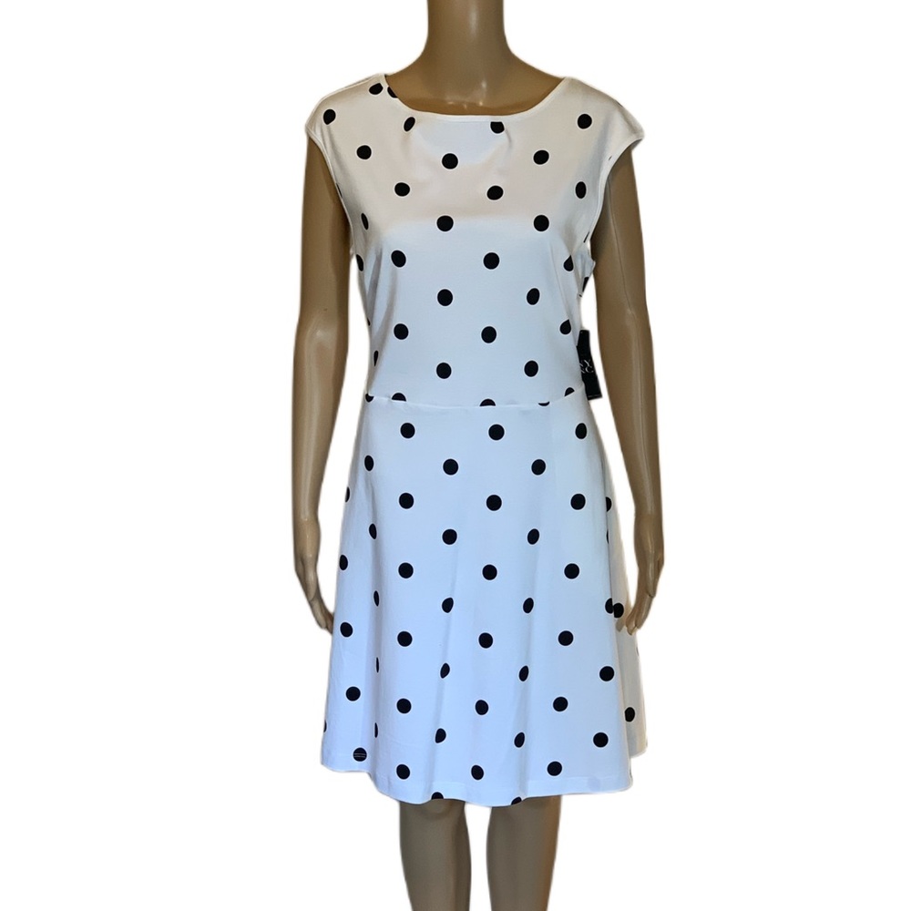 White Black Polka Dot New York & Company Dress Size Large
